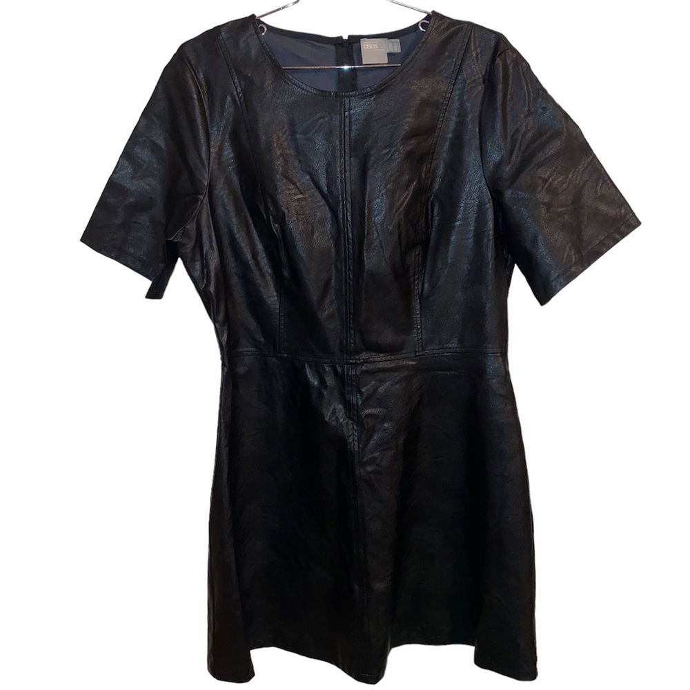 ASOS Black Faux Leather Dress Size 12 - Picture 2 of 3